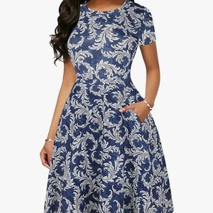 Blue & White Casual Cotton Dress